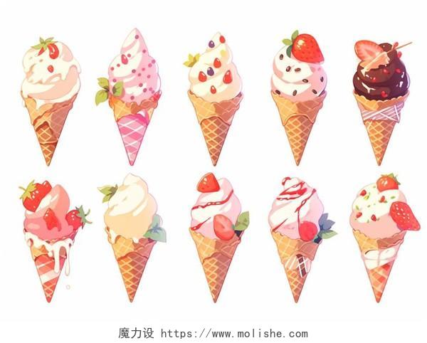 平面夏天夏季五彩缤纷水果巧克力棒冰冰淇淋甜筒卡通画元素